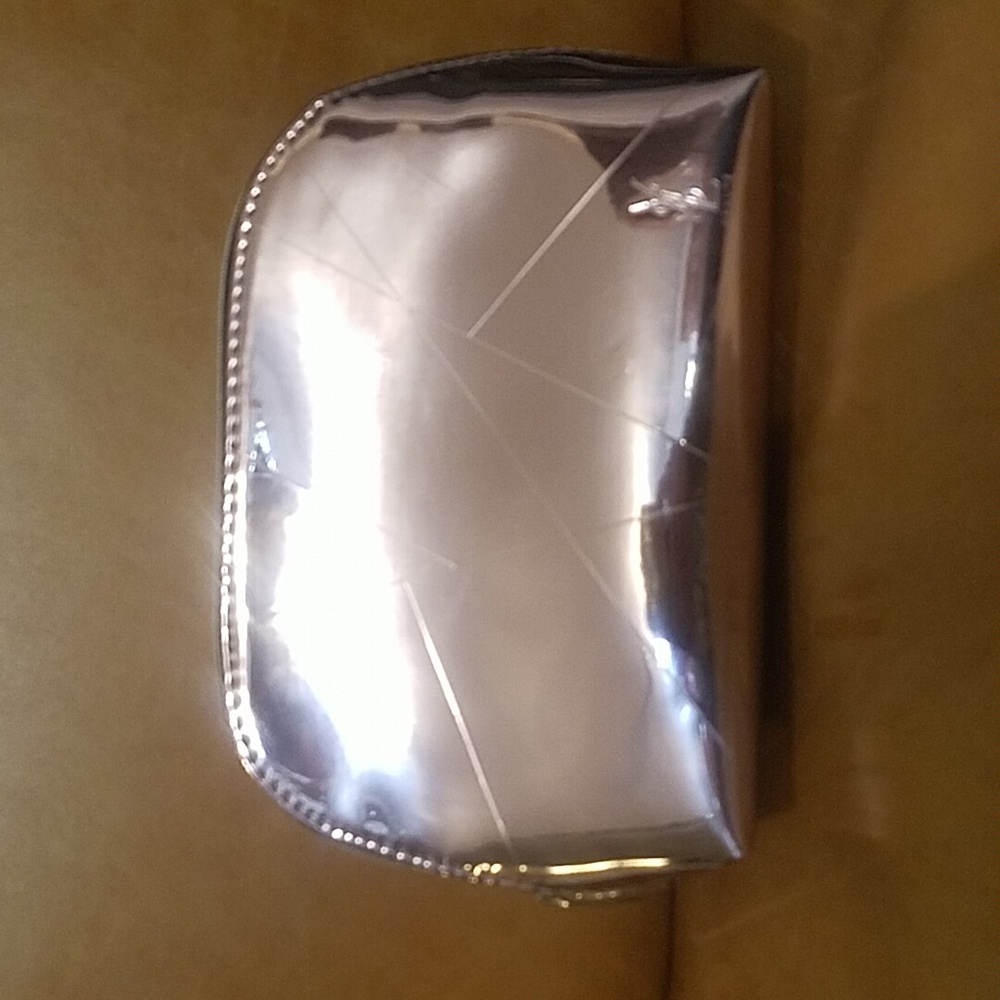 Yves saint Laurent YSL pink rose gold metallic shiny cosmetic clutch bag